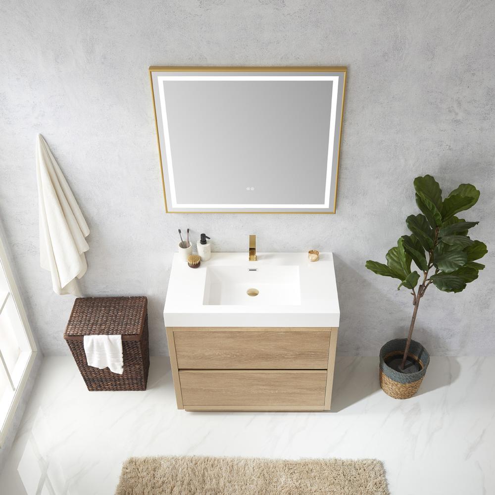 Single Sink Bath Vanity with Composite Integral Square Sink Top and Mirror. Picture 4