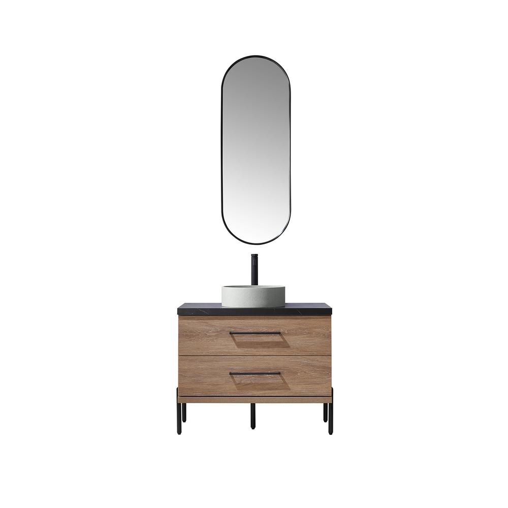 Single Sink Bath Vanity with Sintered Stone Top with Concrete Sink and Mirror. Picture 2