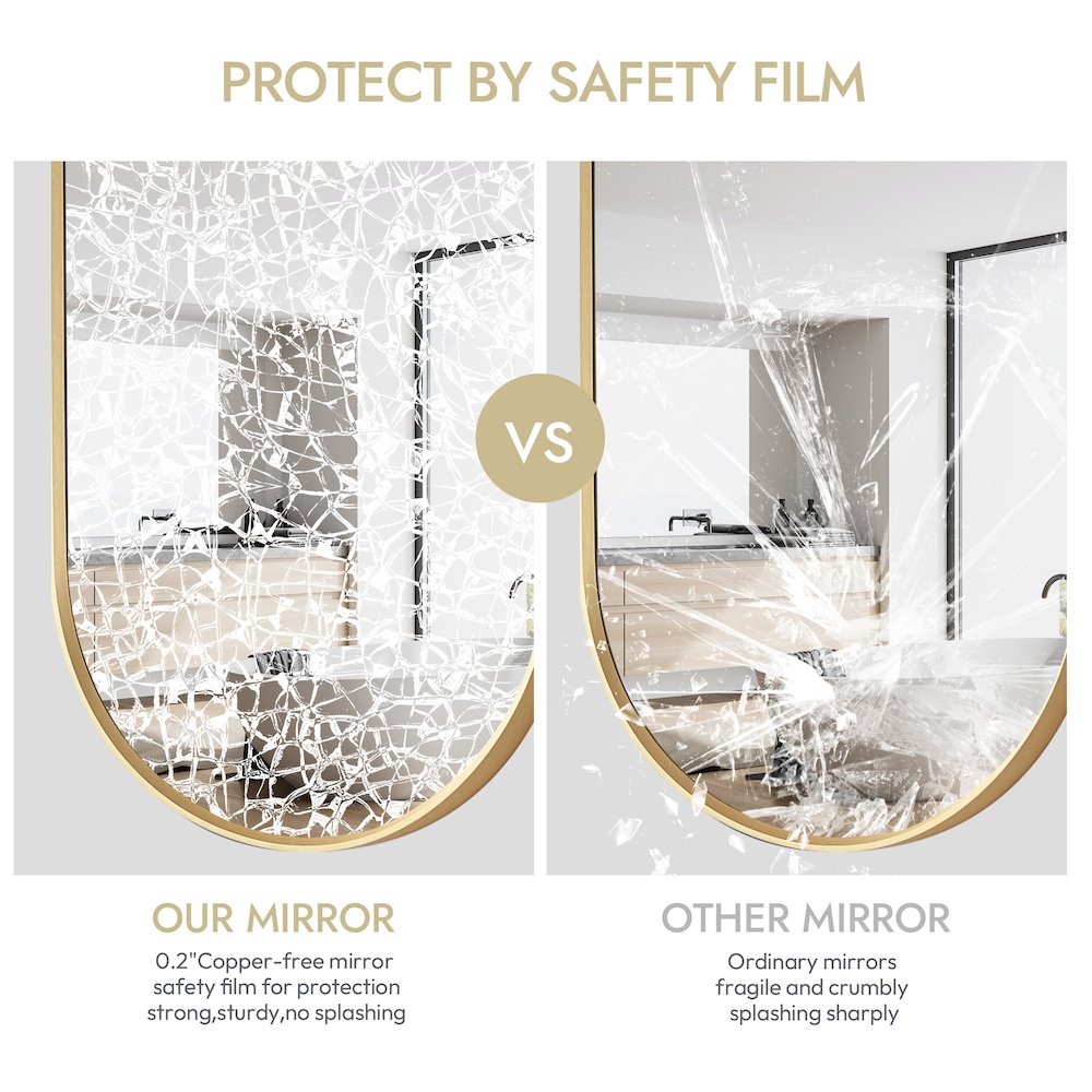 Oval Aluminum Framed Wall Mount Bathroom Vanity Mirror in Brushed Gold. Picture 8