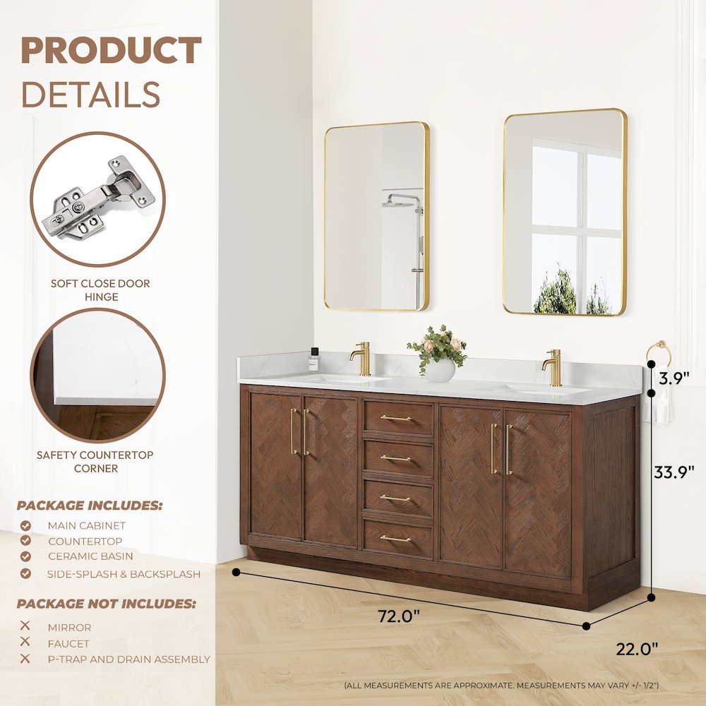 Jakarta 72" Freestanding Double Bath Vanity in Aged Dark Brown Oak. Picture 18