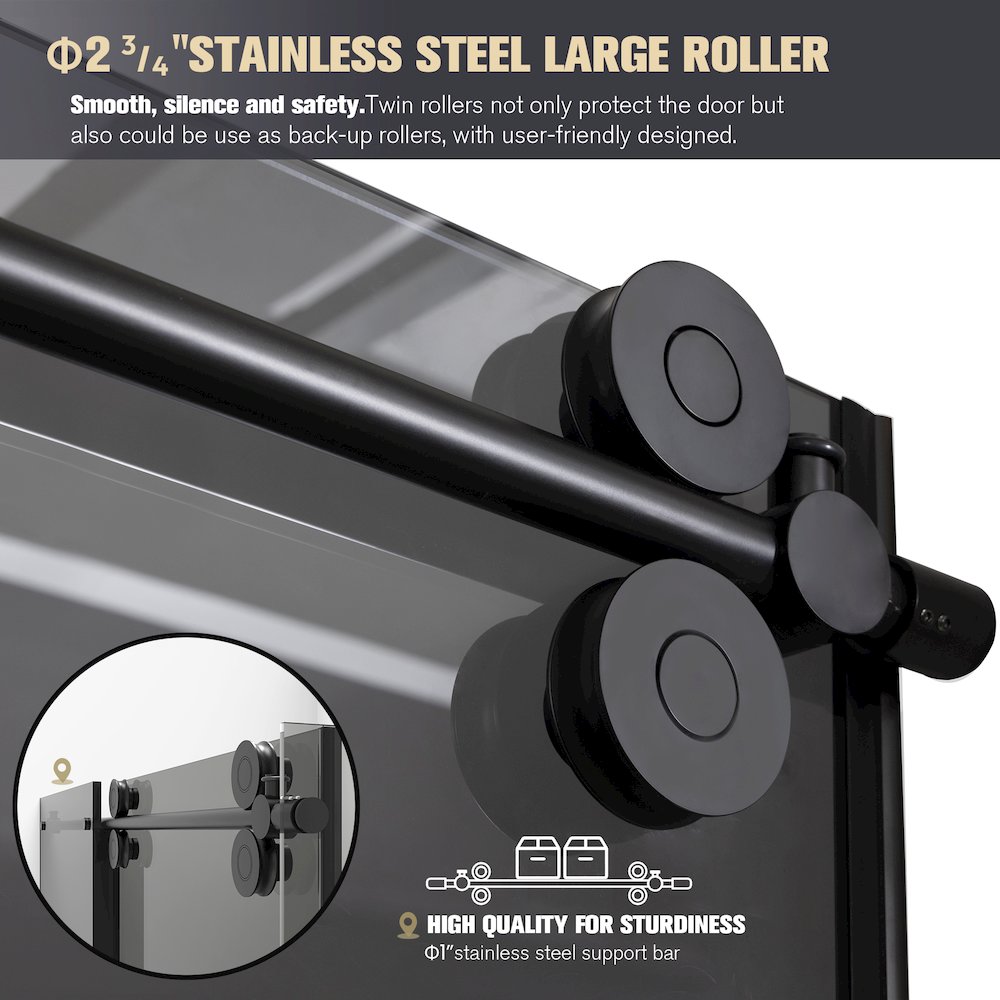 Echarri 64" W x 78" H Single Sliding Frameless Shower Door in Matte Black. Picture 6