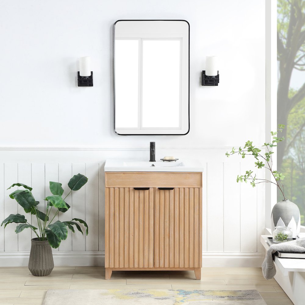 Palos 30" Free-standing Single Bath Vanity in Fir Wood Brown. Picture 3
