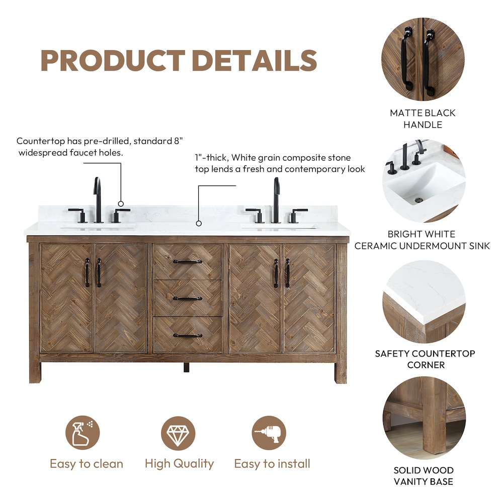 Javier 72" Free-standing Double Bath Vanity in Spruce Antique Gray. Picture 18