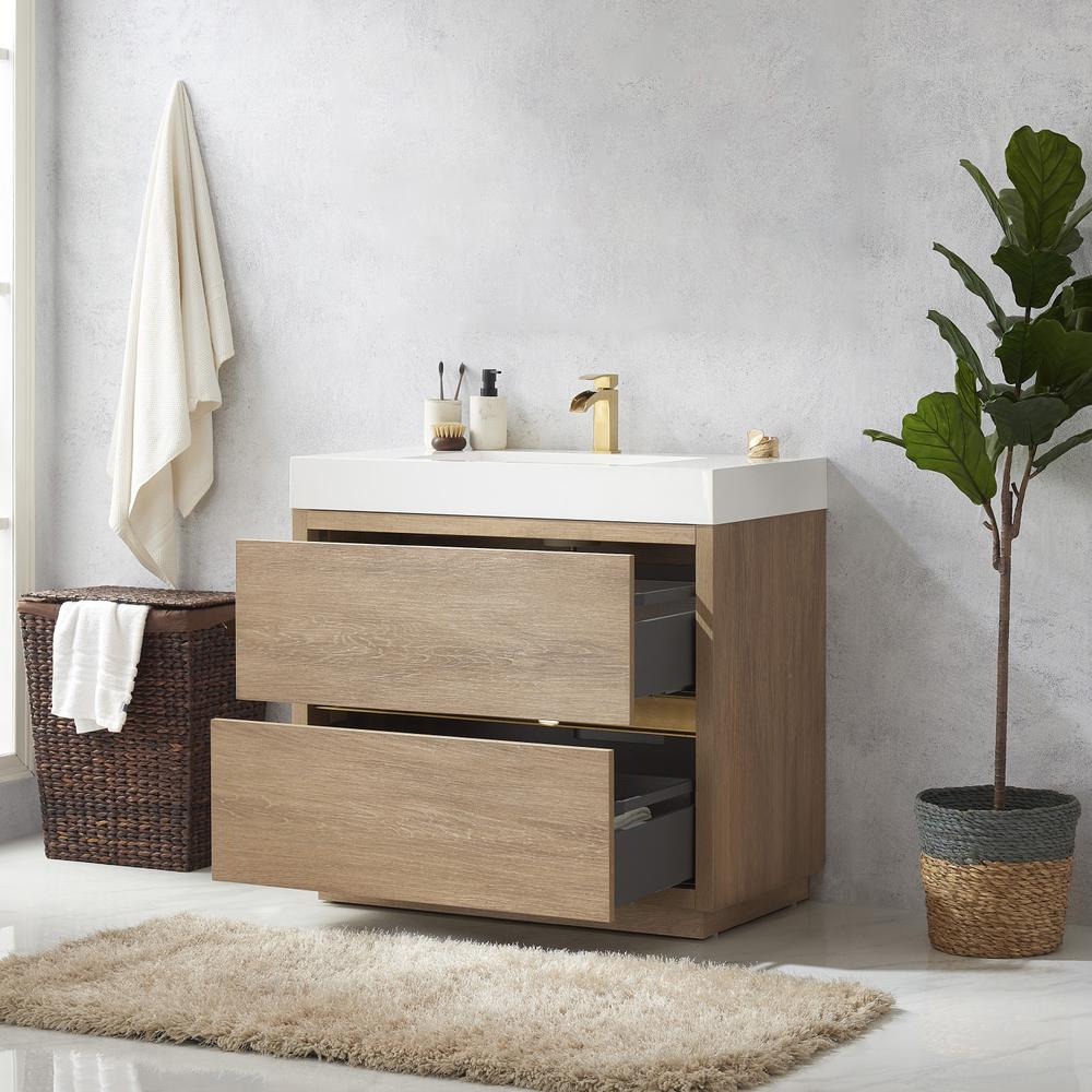 Single Sink Bath Vanity with White Composite Integral Square Sink Top. Picture 7