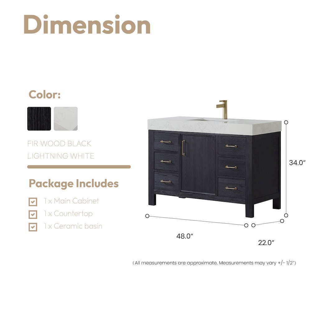 León 48in. Free-standing Single Bathroom Vanity in Fir Wood Black. Picture 17