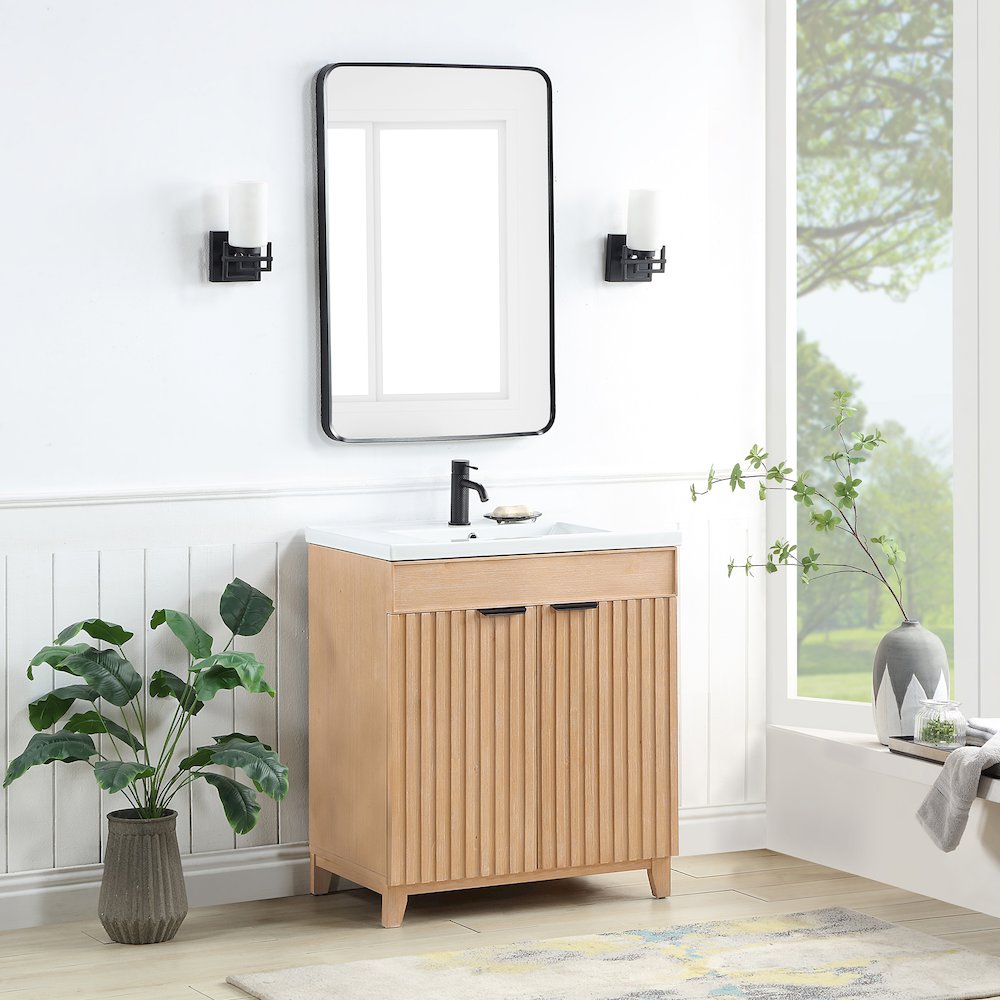 Palos 30" Free-standing Single Bath Vanity in Fir Wood Brown. Picture 5