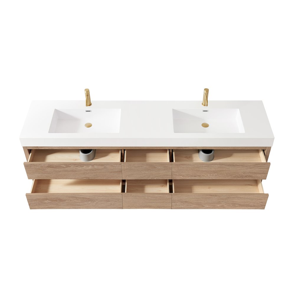 Palencia 84" Double Sink Wall-Mount Bath Vanity in North American Oak. Picture 13