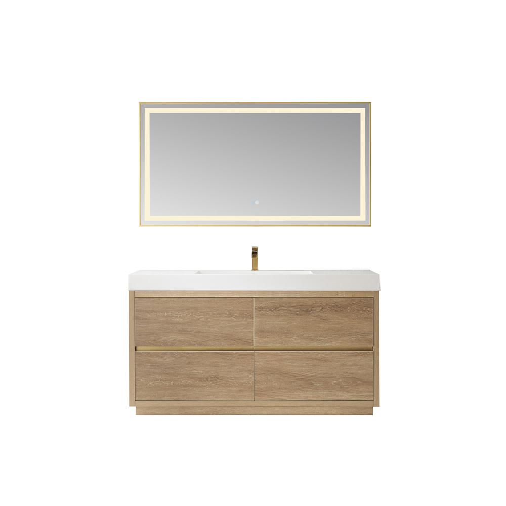 Single Sink Bath Vanity with Composite Integral Square Sink Top and Mirror. Picture 1