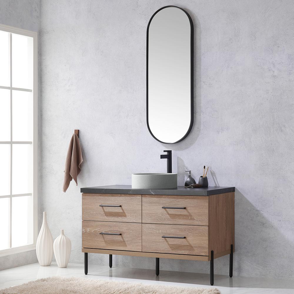 Single Sink Bath Vanity with Sintered Stone Top with Concrete Sink and Mirror. Picture 5