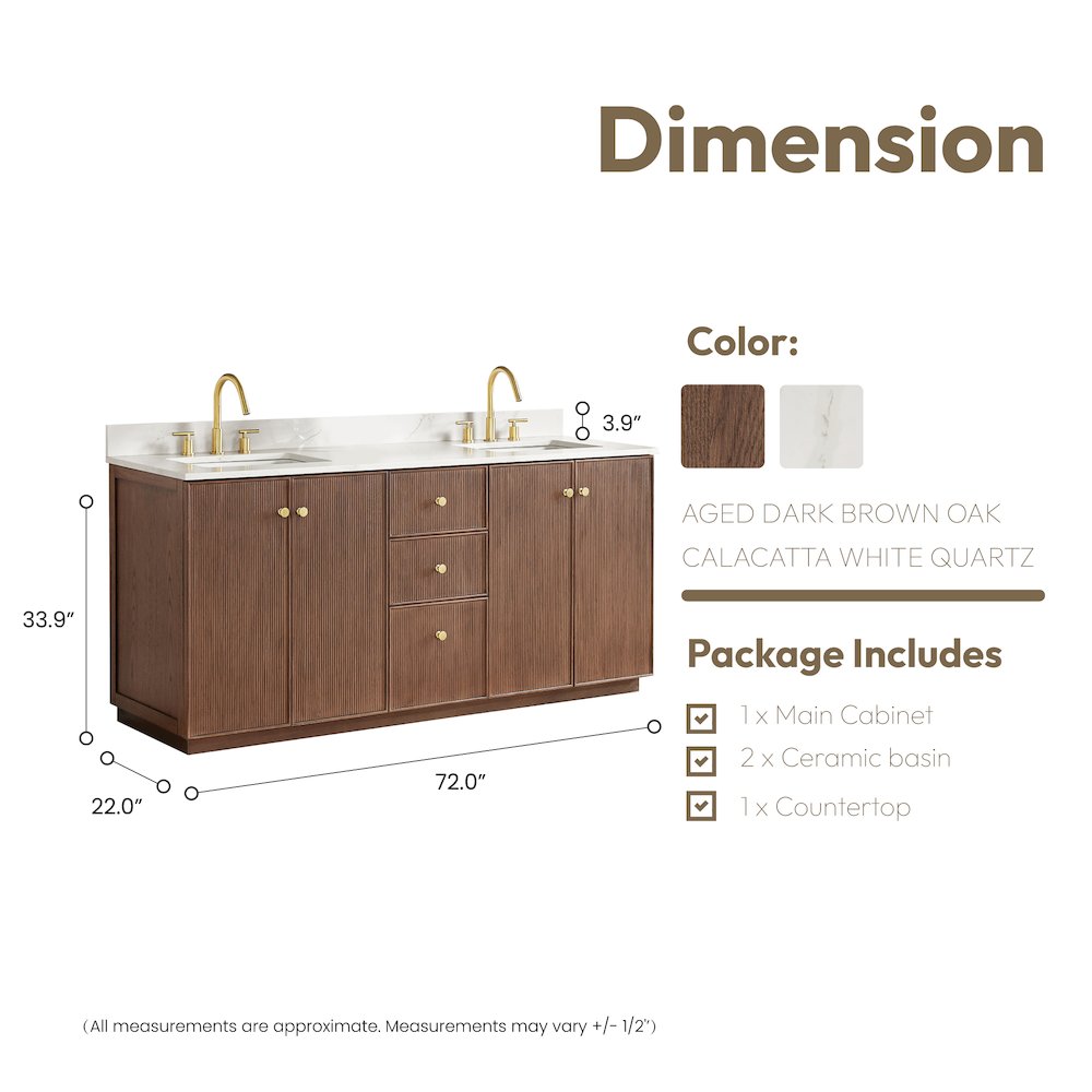 Oza 72" Free-standing Double Bath Vanity in Aged Dark Brown Oak. Picture 18