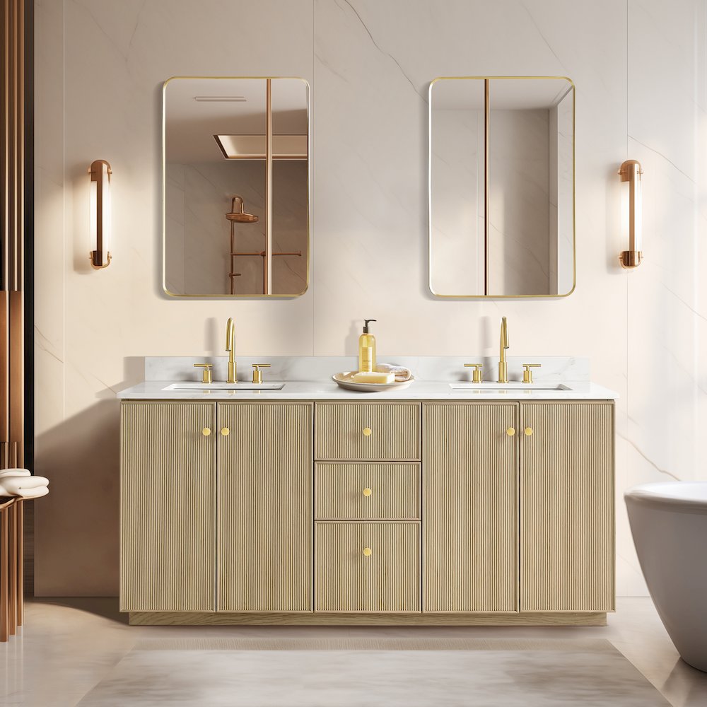 Oza 72" Free-standing Double Bath Vanity in Aged Natural Oak. Picture 7