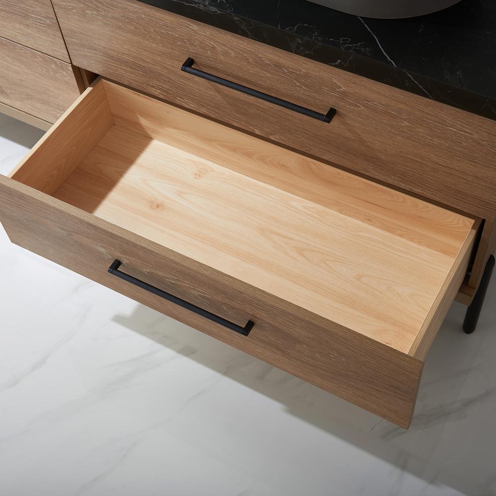 Double Sink Bath Vanity with Sintered Stone Top with Concrete Sink and Mirror. Picture 9