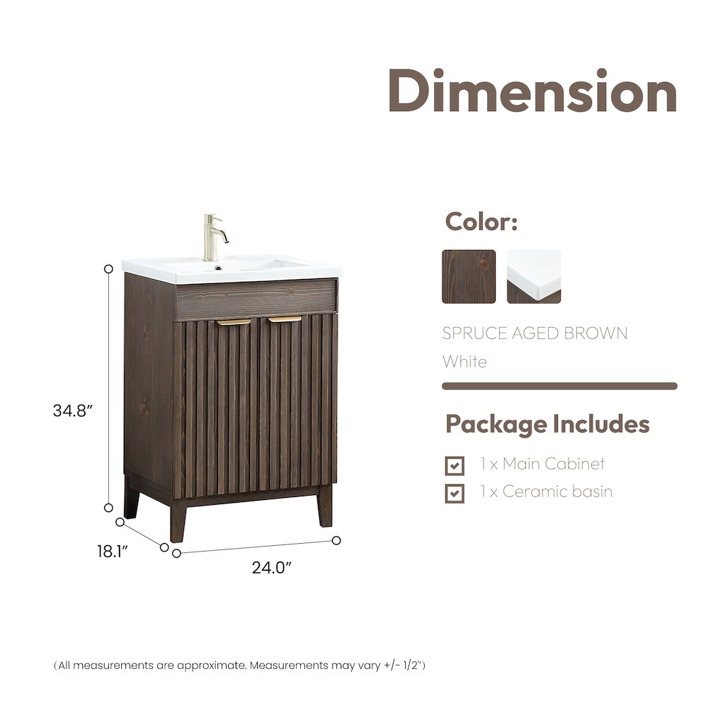 Palos 24" Free-standing Single Bath Vanity in Spruce Aged Brown. Picture 15