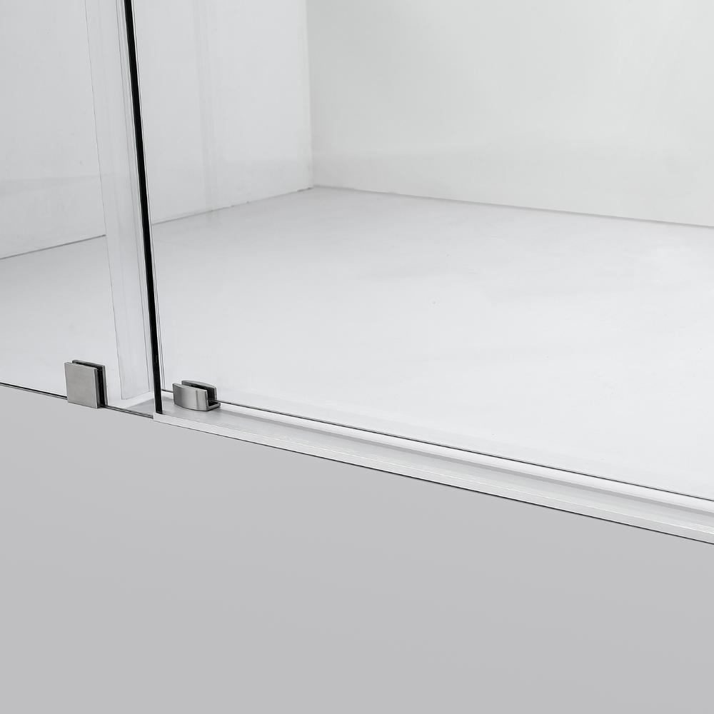 Villena 52" W x 78" H Single Sliding Frameless Shower Door in Brushed Nickel. Picture 3