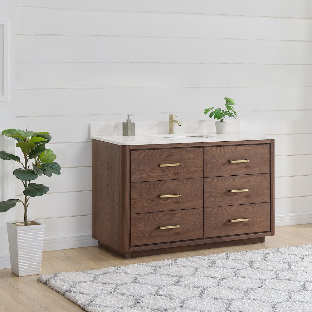 Porto 55" Free-standing Single Bath Vanity in Aged Dark Brown Oak. Picture 13