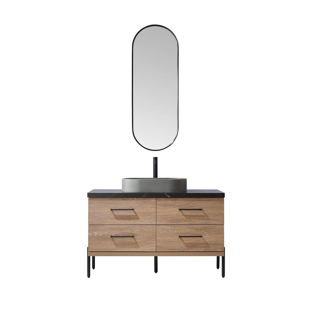 Single Sink Bath Vanity with Sintered Stone Top with Concrete Sink and Mirror. Picture 1