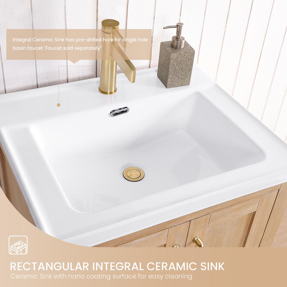 Single Sink Bath Vanity with Drop-In White Ceramic Basin and Mirror. Picture 8