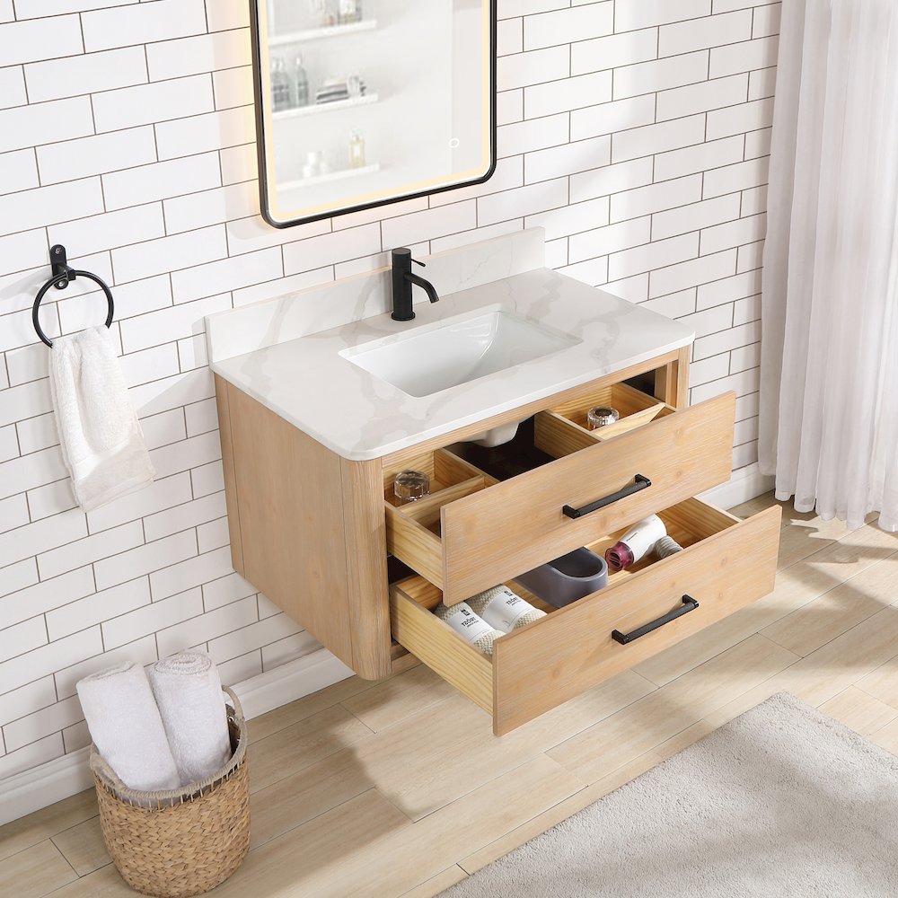 Cristo 36" Floating Single Bath Vanity in Fir Wood Brown. Picture 8