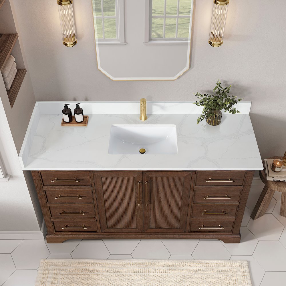 Tokyo 60" Freestanding Single Bath Vanity in Aged Dark Brown Oak. Picture 5