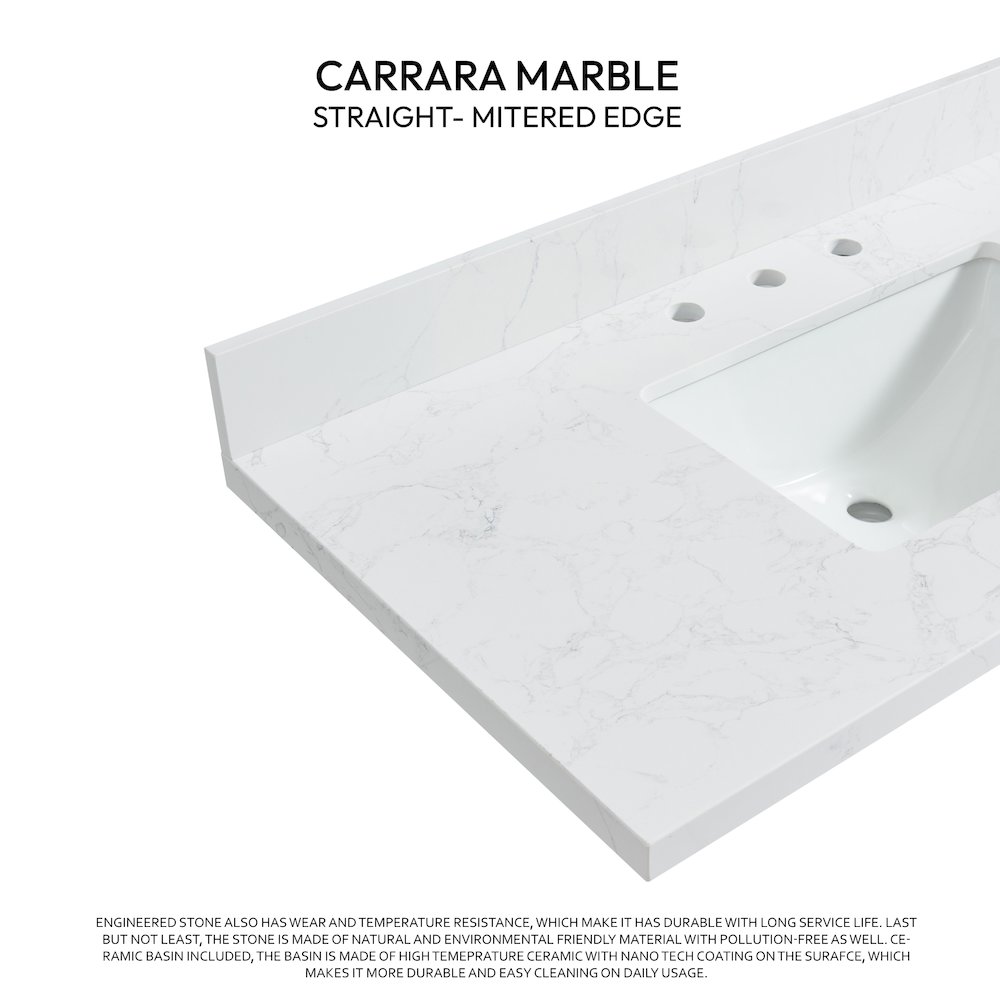Composite Stone Vanity Top in Grain White with White Rectangular Single Sink. Picture 2