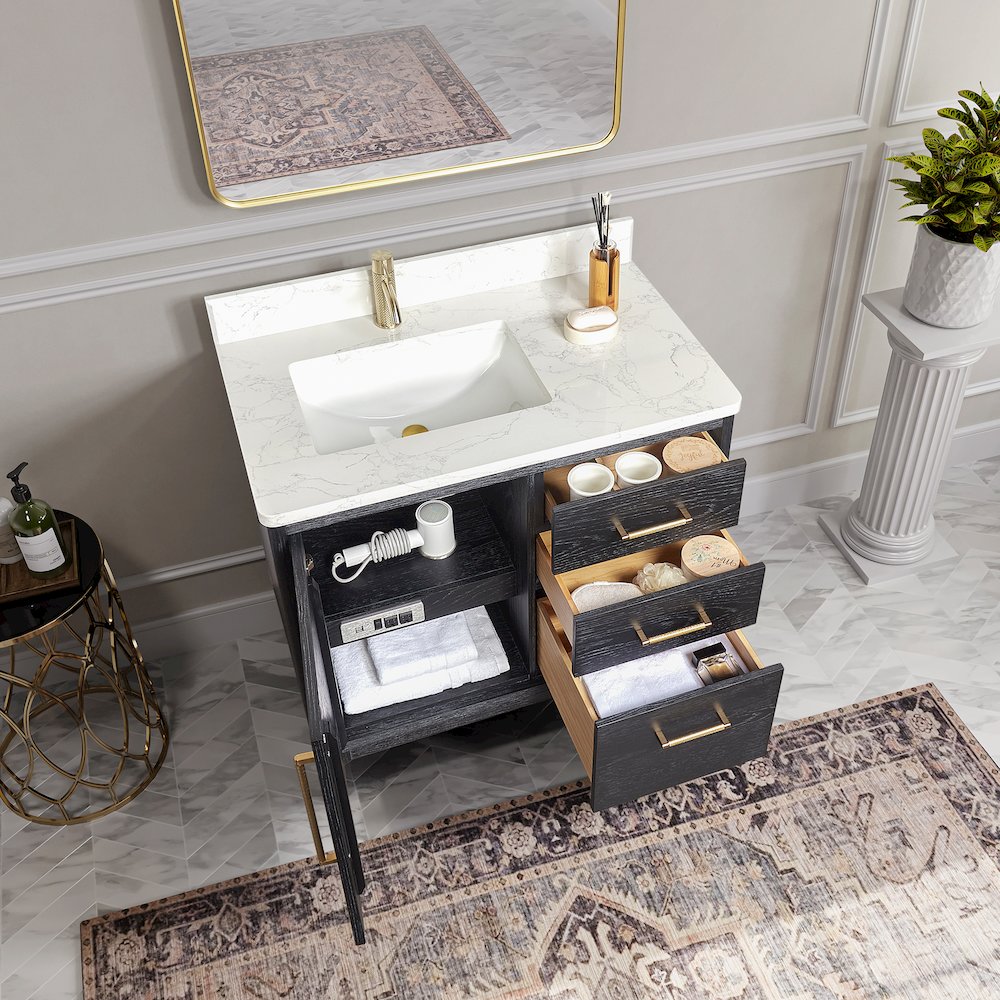 Gara 36" Free-standing Single Bath Vanity in Fir Wood Black. Picture 7