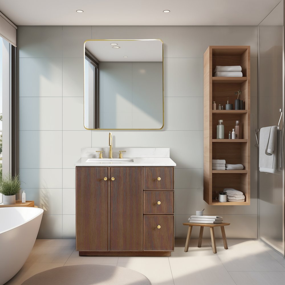 Oza 36" Free-standing Single Bath Vanity in Aged Dark Brown Oak. Picture 9