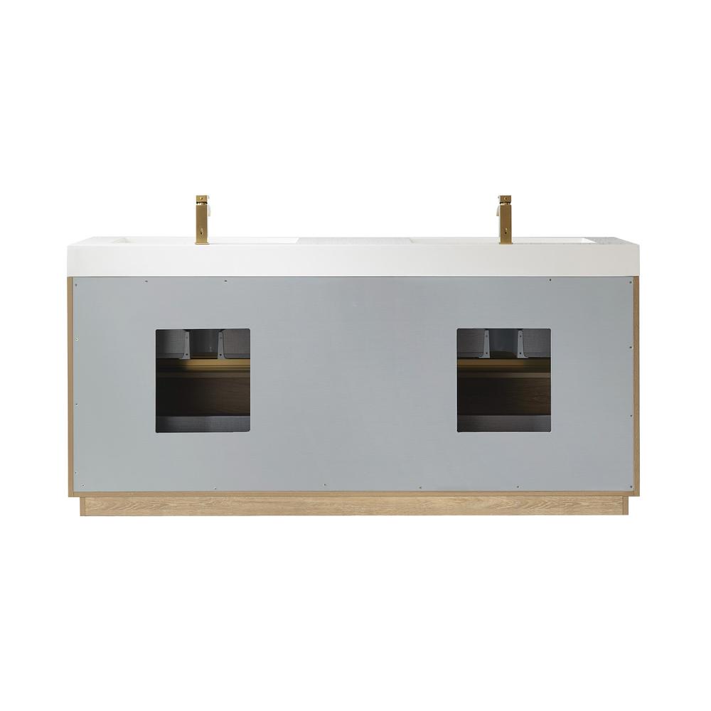 Double Sink Bath Vanity with White Composite Integral Square Sink Top. Picture 2