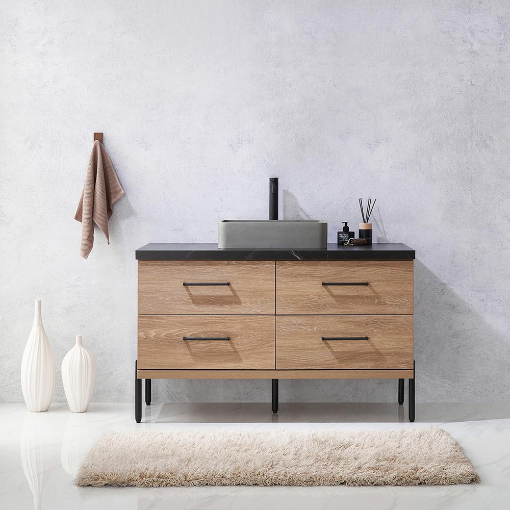 Single Sink Bath Vanity with Black Sintered Stone Top with Concrete Sink. Picture 4