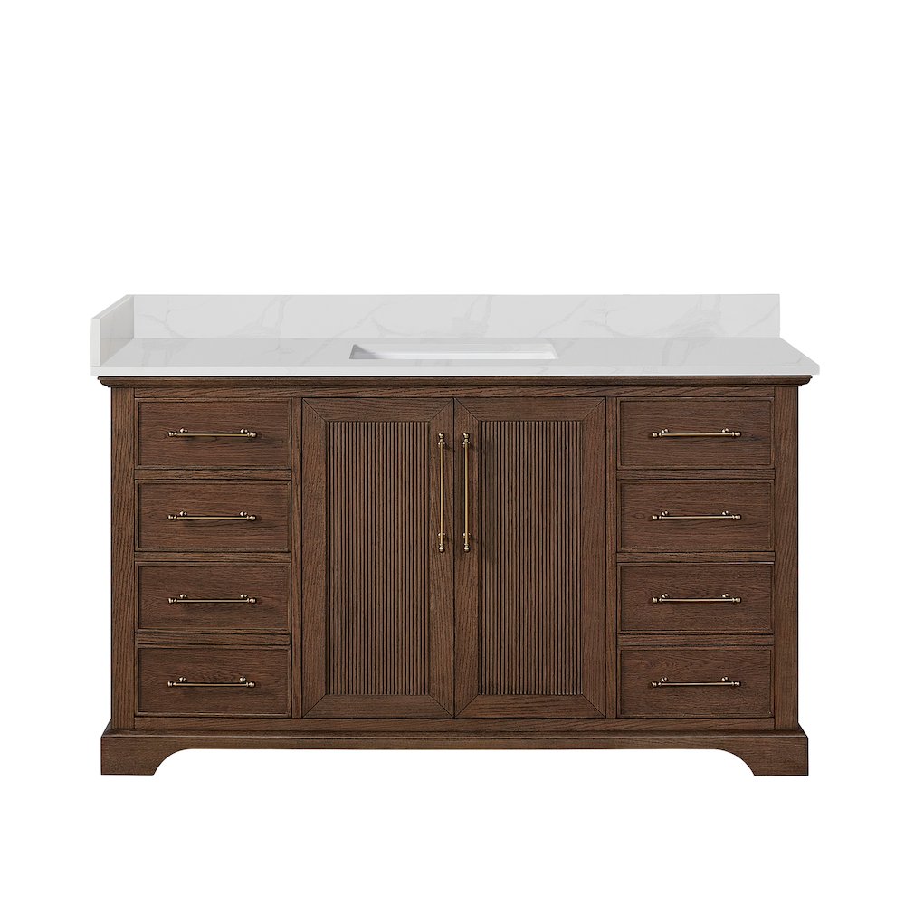 Tokyo 60" Freestanding Single Bath Vanity in Aged Dark Brown Oak. Picture 2