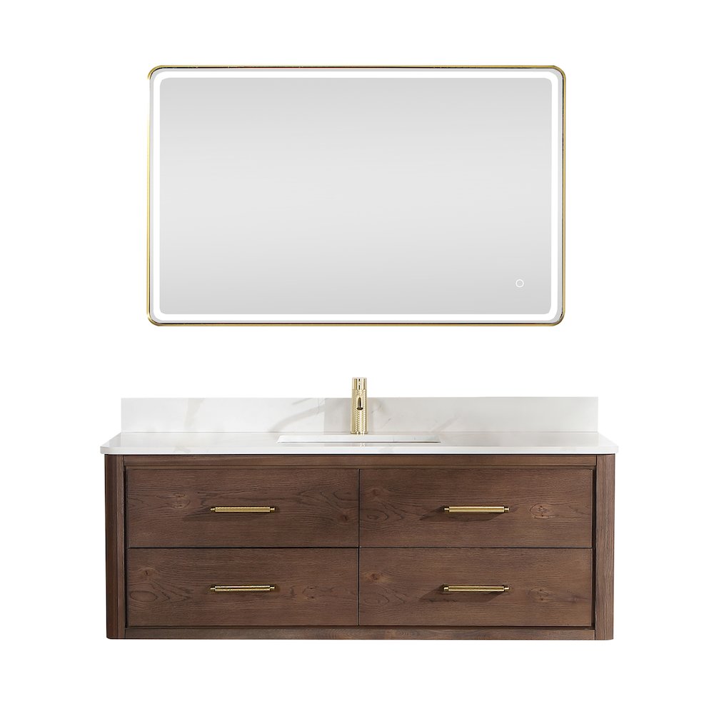 Cristo 55" Floating Single Bath Vanity in Aged Dark Brown Oak. Picture 1