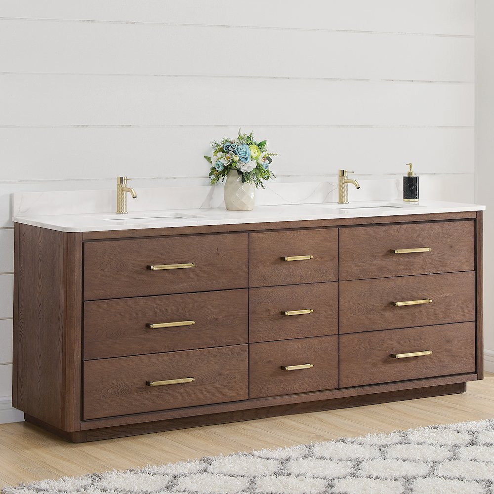 Porto 84" Free-standing Double Bath Vanity in Aged Dark Brown Oak. Picture 4