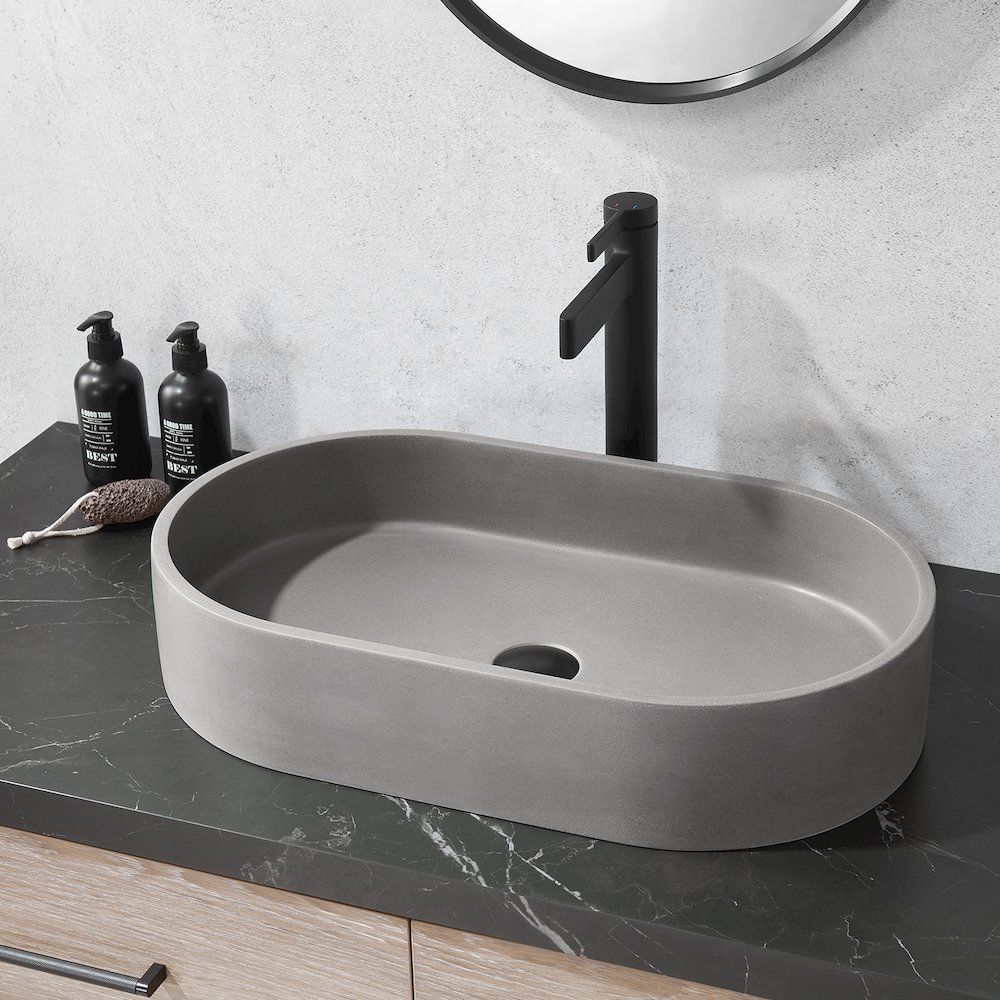 Vinnova Eibar Grey Concrete Oval Vessel Bathroom Sink. Picture 3