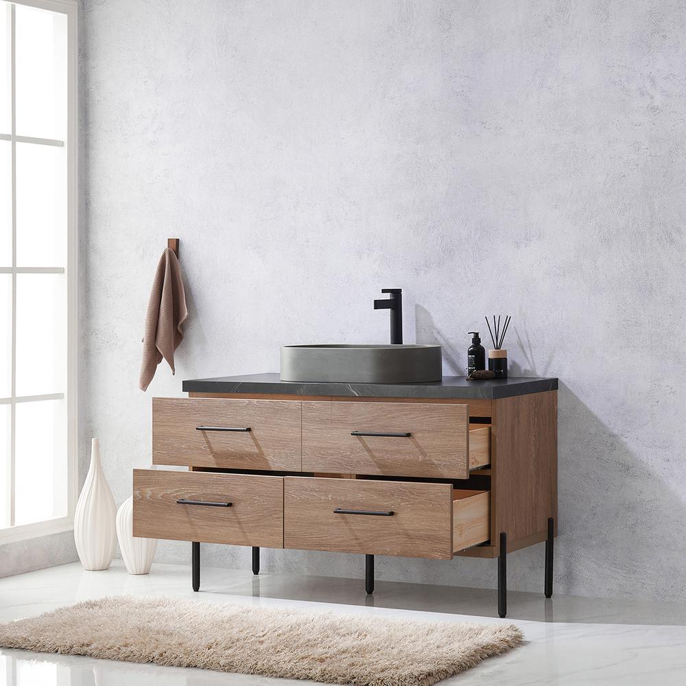 Single Sink Bath Vanity with Black Sintered Stone Top with Concrete Sink. Picture 5
