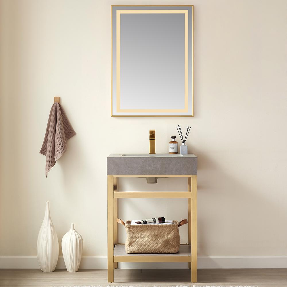 Rectangular Aluminum Framed LED Wall Mount Bathroom Vanity Mirror in Gold. Picture 9