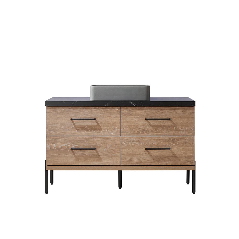 Single Sink Bath Vanity with Black Sintered Stone Top with Concrete Sink. Picture 2