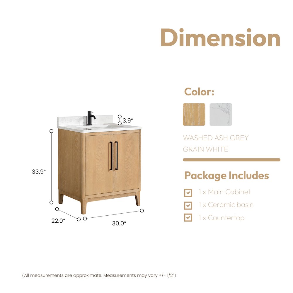 Gara 30" Free-standing Single Bath Vanity in Washed Ash Grey. Picture 16