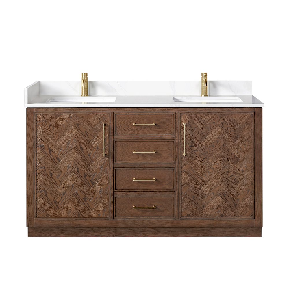 Jakarta 60M" Freestanding Double Bath Vanity in Aged Dark Brown Oak. Picture 1