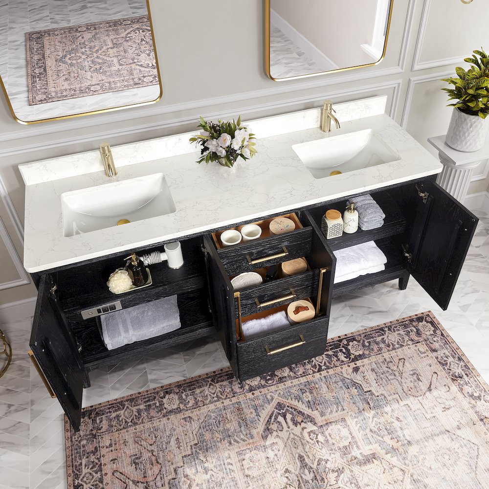 Gara 72" Free-standing Double Bath Vanity in Fir Wood Black. Picture 7
