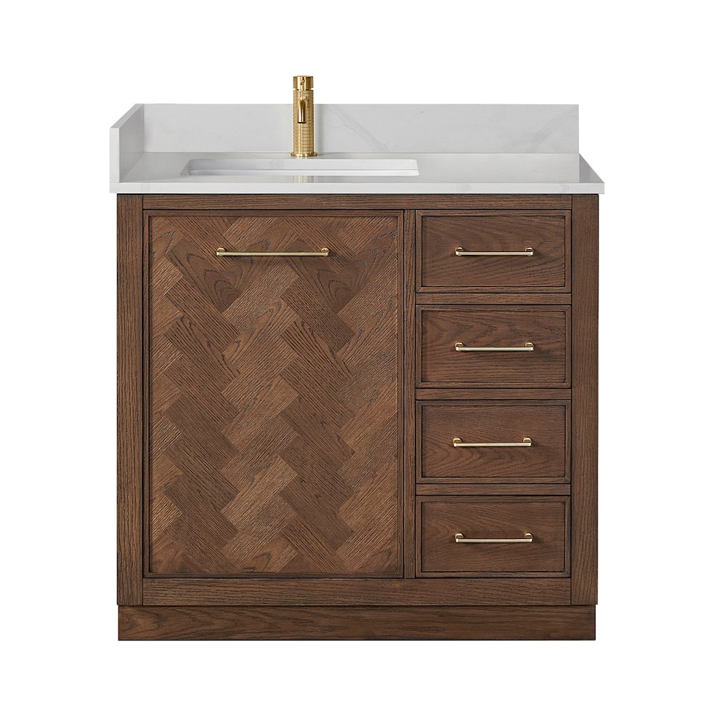 Jakarta 36" Freestanding Single Bath Vanity in Aged Dark Brown Oak. Picture 1