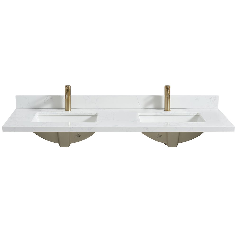 Composite Stone Vanity Top in Grain White with White Rectangular Double Sink. Picture 9