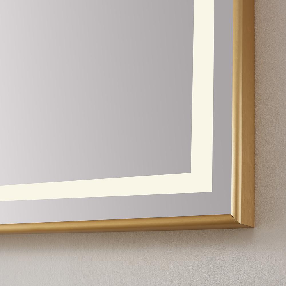 Rectangular Aluminum Framed LED Wall Mount Bathroom Vanity Mirror in Gold. Picture 4