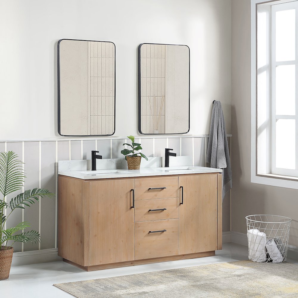 San 60M" Free-standing Double Bath Vanity in Fir Wood Brown. Picture 4