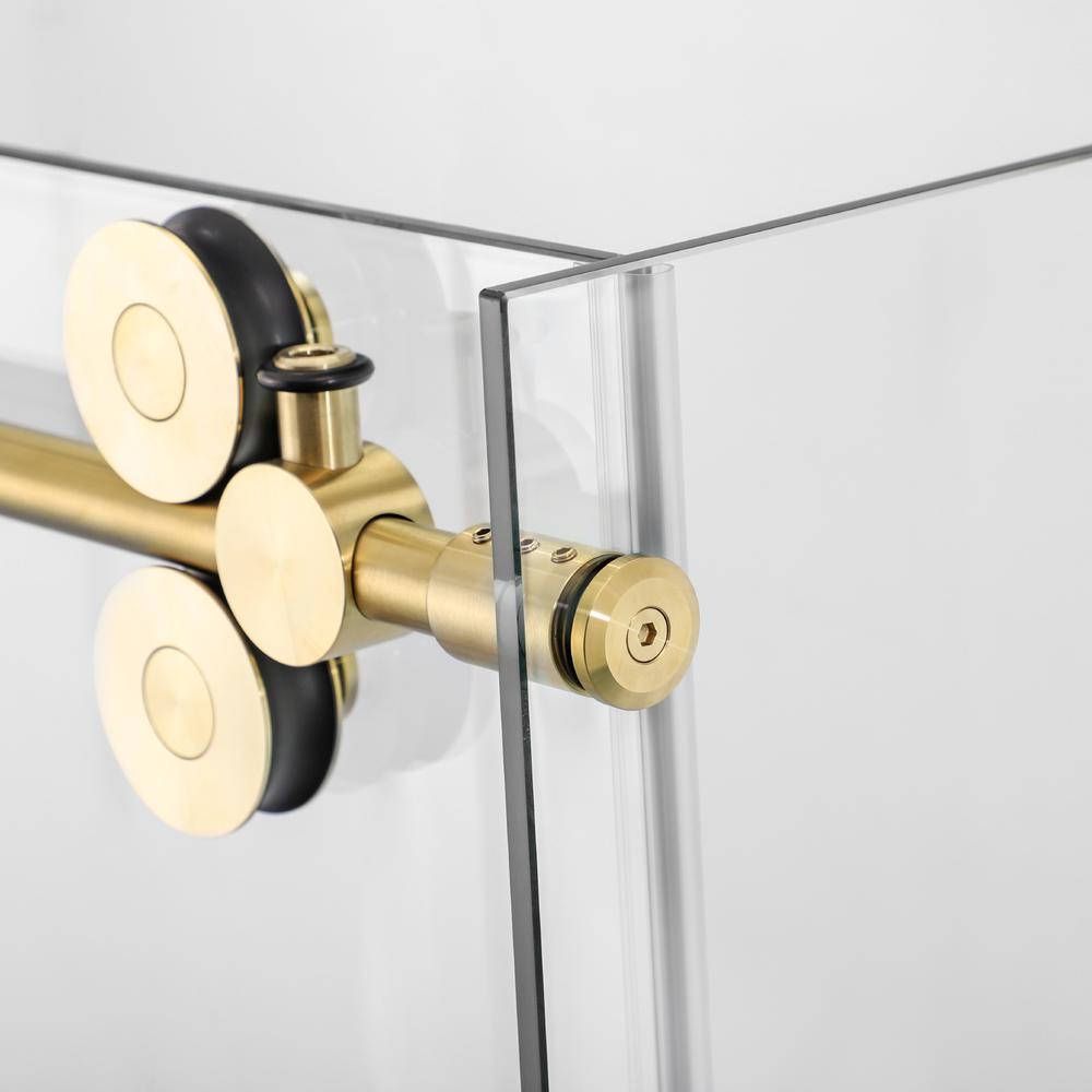 Rectangle Single Sliding Frameless Shower Enclosure in Brushed Gold. Picture 4