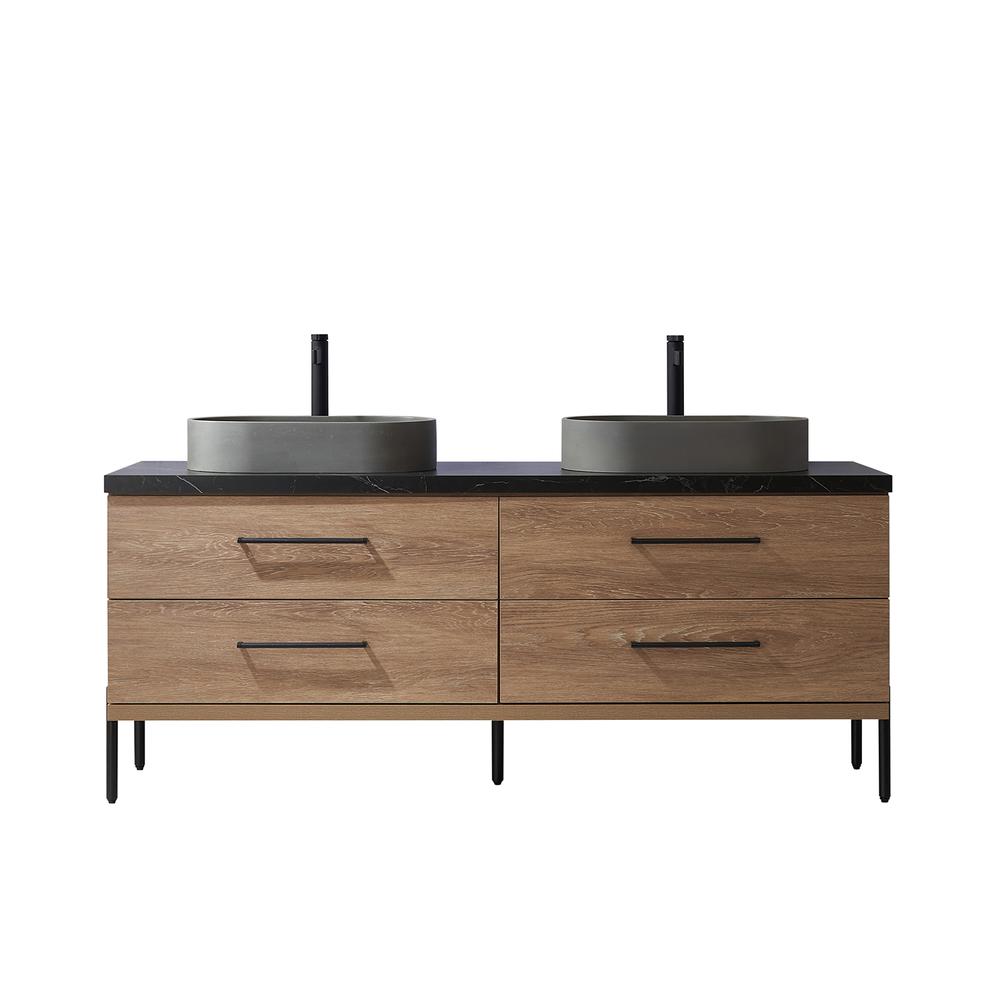 Double Sink Bath Vanity with Black Sintered Stone Top with Concrete Sink. Picture 1