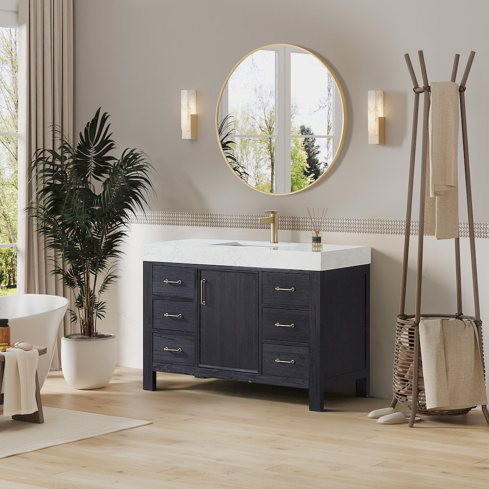 León 48in. Free-standing Single Bathroom Vanity in Fir Wood Black. Picture 4
