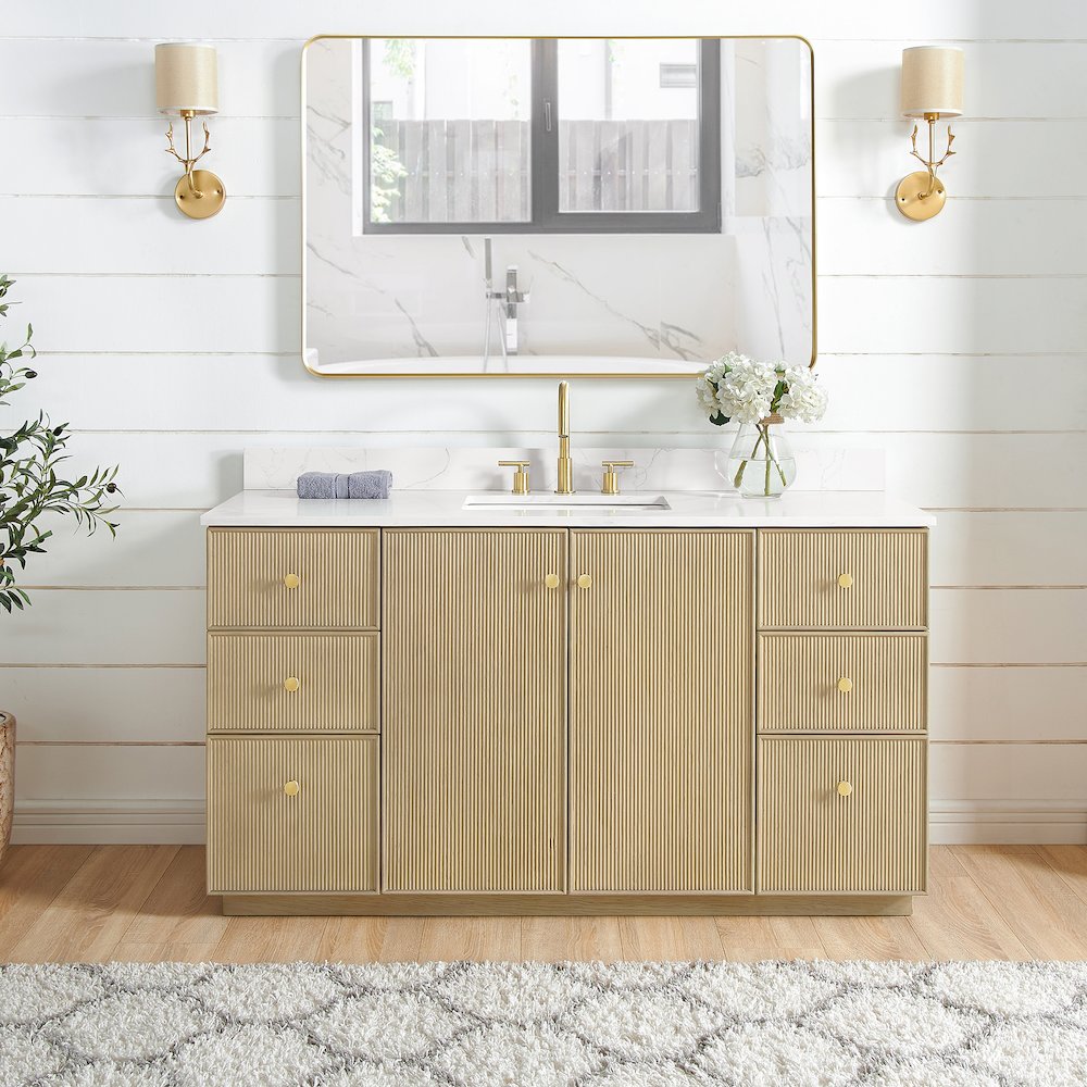 Oza 60" Free-standing Single Bath Vanity in Aged Natural Oak. Picture 3
