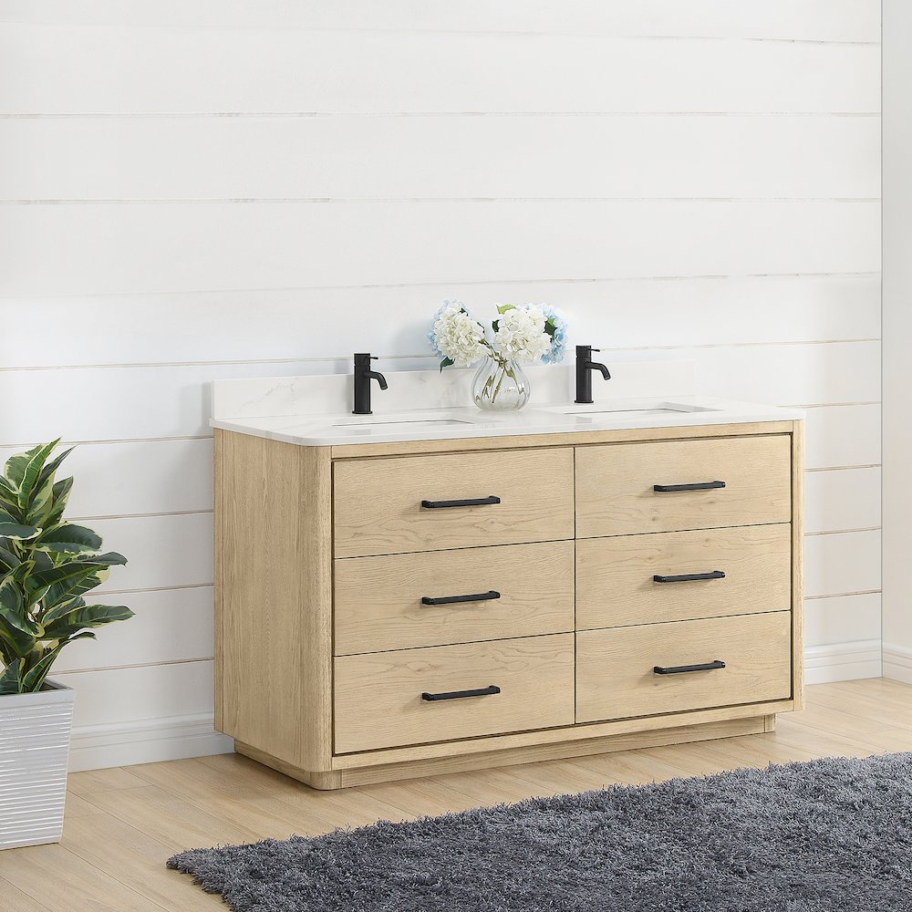 Porto 60M" Free-standing Double Bath Vanity in Aged Natural Oak. Picture 13
