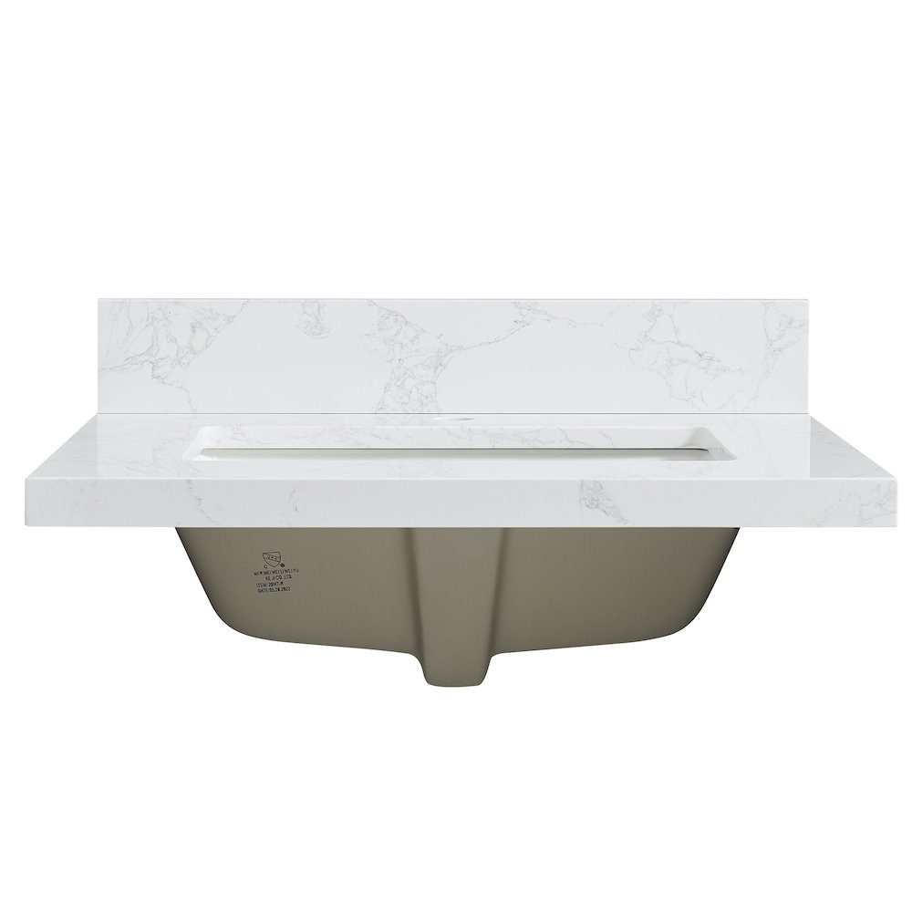 Composite Stone Vanity Top in Grain White with White Rectangular Single Sink. Picture 1