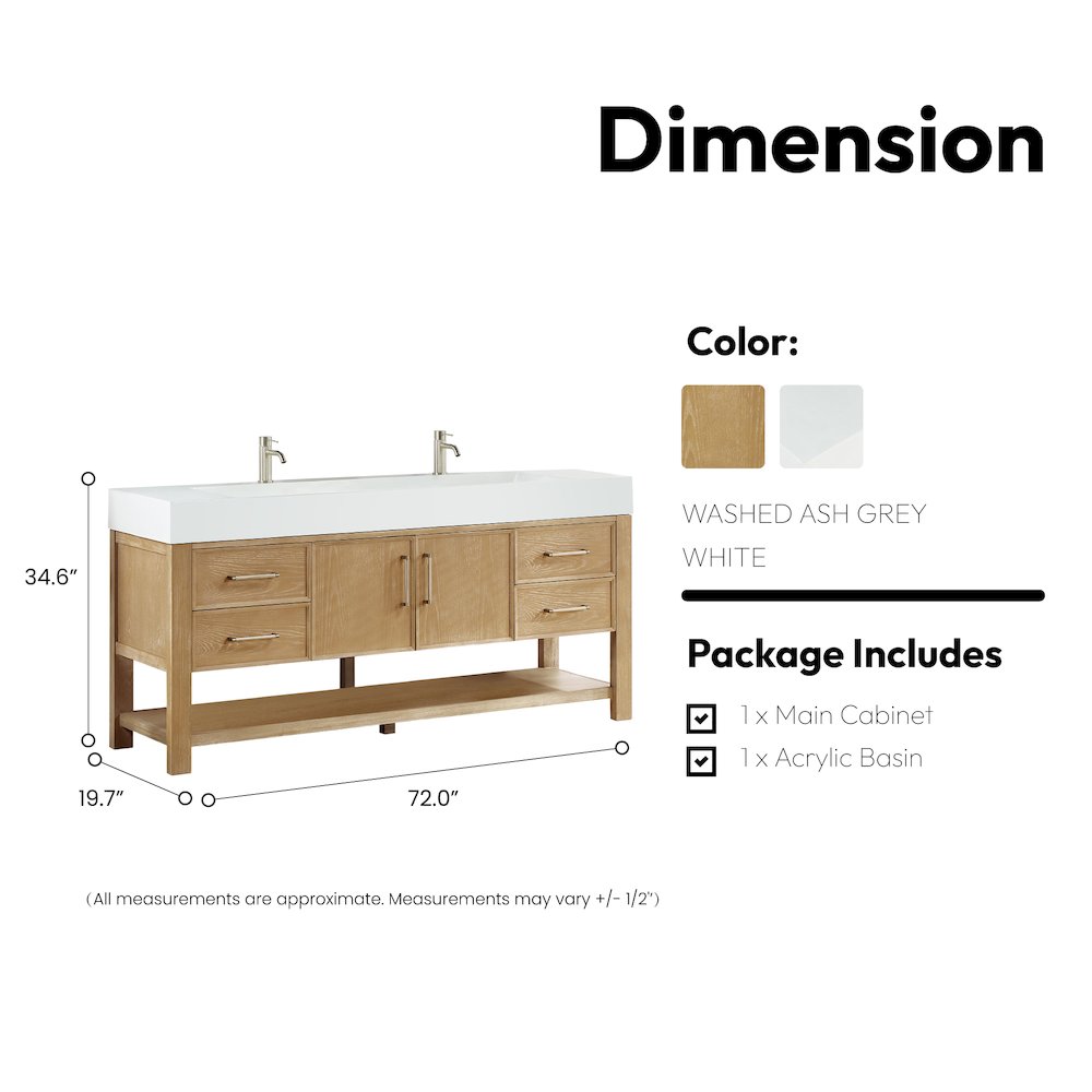 Vera 72" Free-standing Single Bath Vanity in Washed Ash Grey. Picture 19
