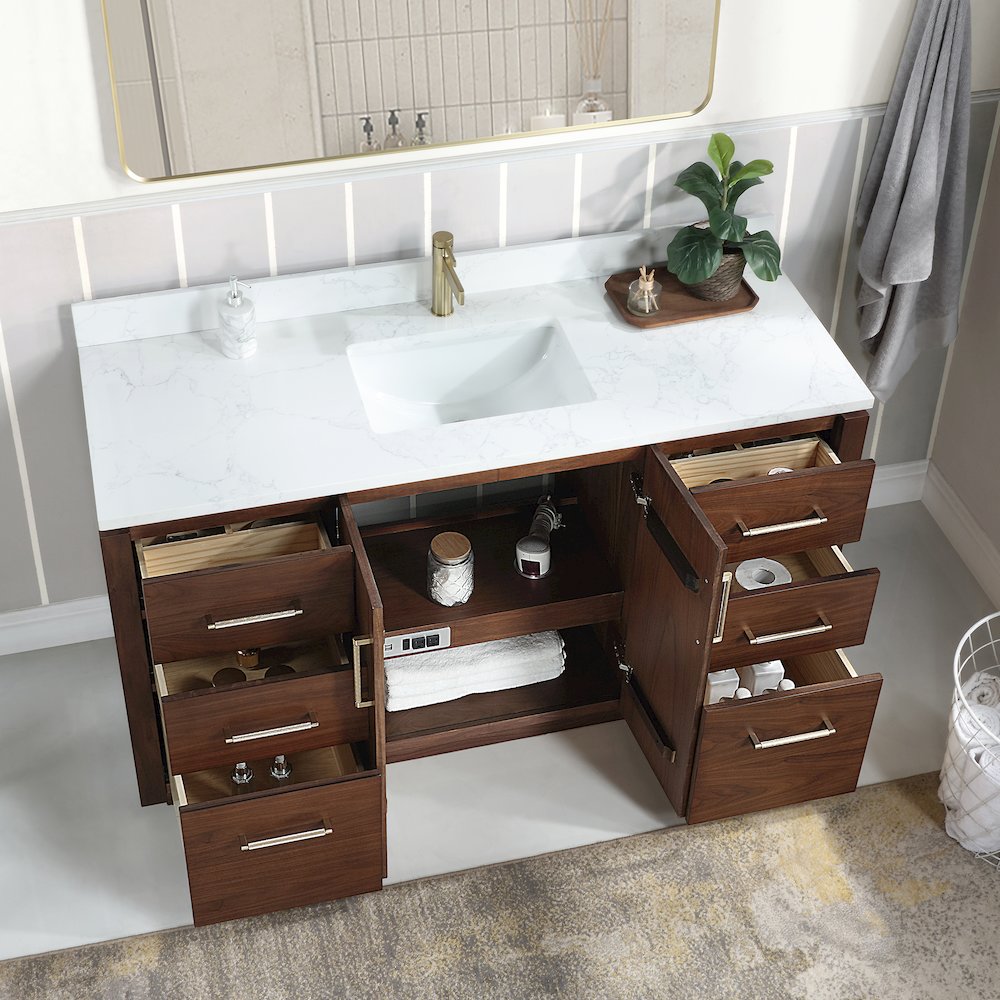 San 60" Free-standing Single Bath Vanity in Natural Walnut. Picture 6